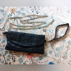 Street level sparkly suede clutch with crossboy chain
